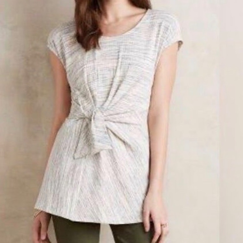 Anthro | Everleigh Knit Cap Sleeve Tie Front Tunic Top, Size SP, NWOT